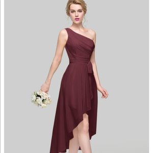 Bridesmaid Cabernet one shoulder chiffon dress